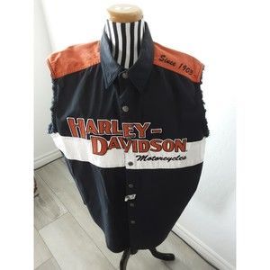 Harley Davidson Prestige Blowout Shirt Vest Sleeveless Orange Heavy Duty Size XL